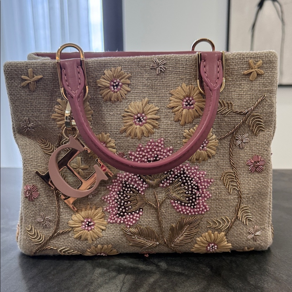 Carolina Herrera Checkered Tote with Brown Leather Accents
